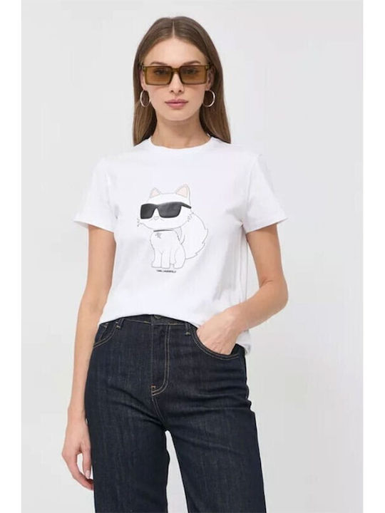 Women's White Ikonik 2.0 Choupette T-Shirt Karl Lagerfeld 230W1703-100 WHITE