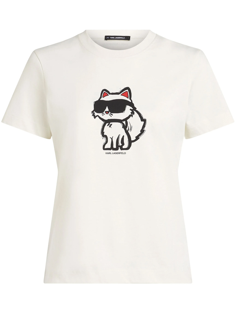 Women's Ecru Ikon Sketch Choupette T-shirt Karl Lagerfeld A1W17128-B09 Cannoli Cream