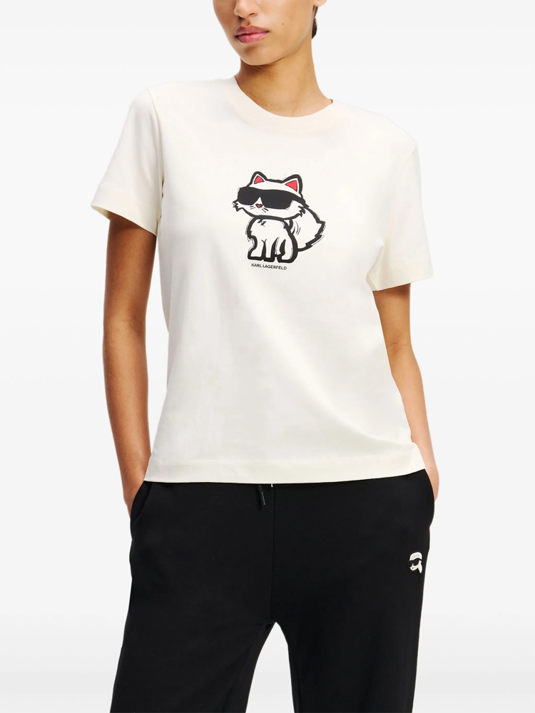 Women's Ecru Ikon Sketch Choupette T-shirt Karl Lagerfeld A1W17128-B09 Cannoli Cream