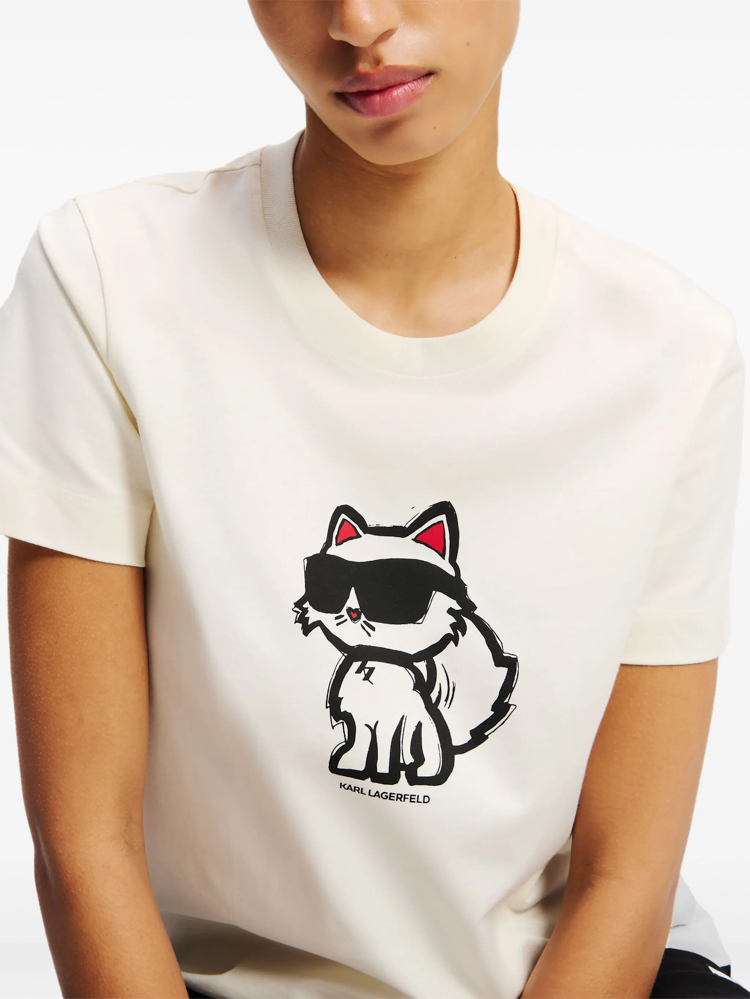 Women's Ecru Ikon Sketch Choupette T-shirt Karl Lagerfeld A1W17128-B09 Cannoli Cream