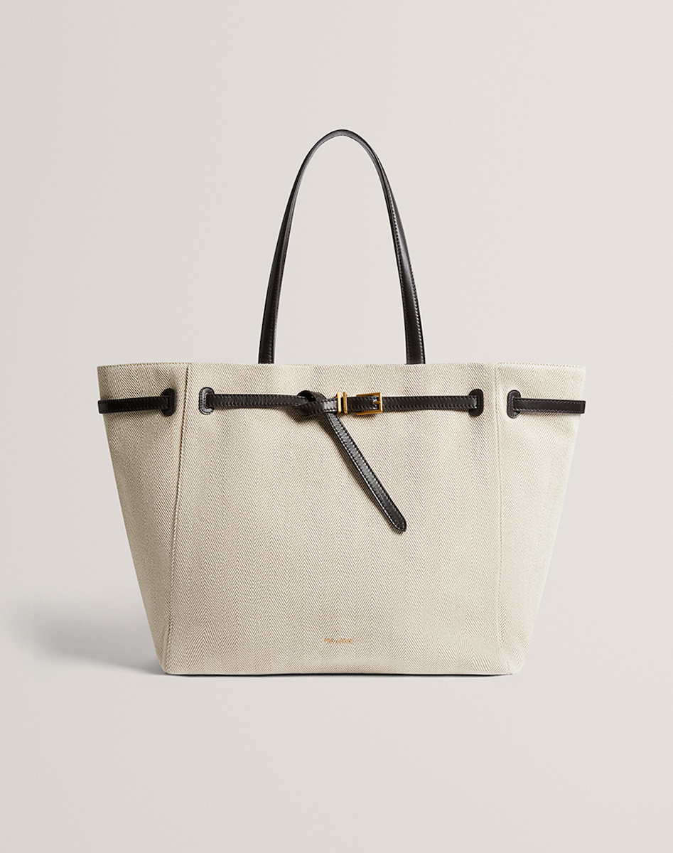 Women's Ecru Tafanie Belted Herringbone Canvas Large Tote Bag Ted Baker 279042-BRN CHOC