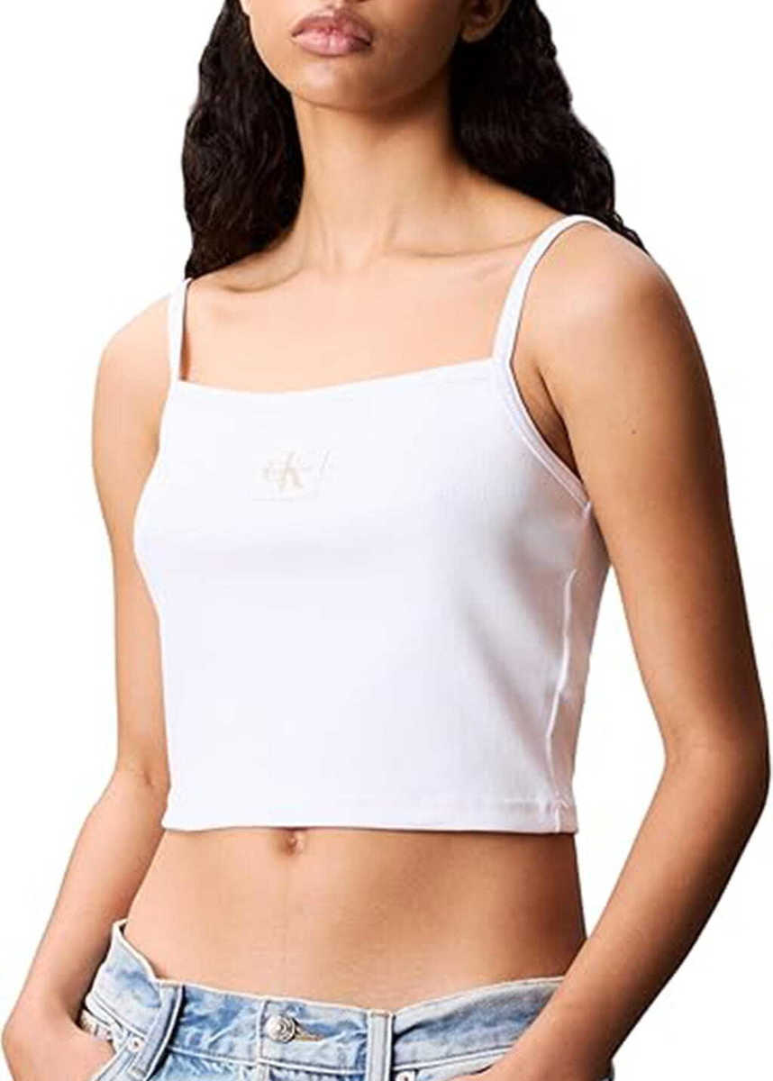 Women's White A- Woven Label Rib Cami Top Calvin Klein LV047C908G-YAA