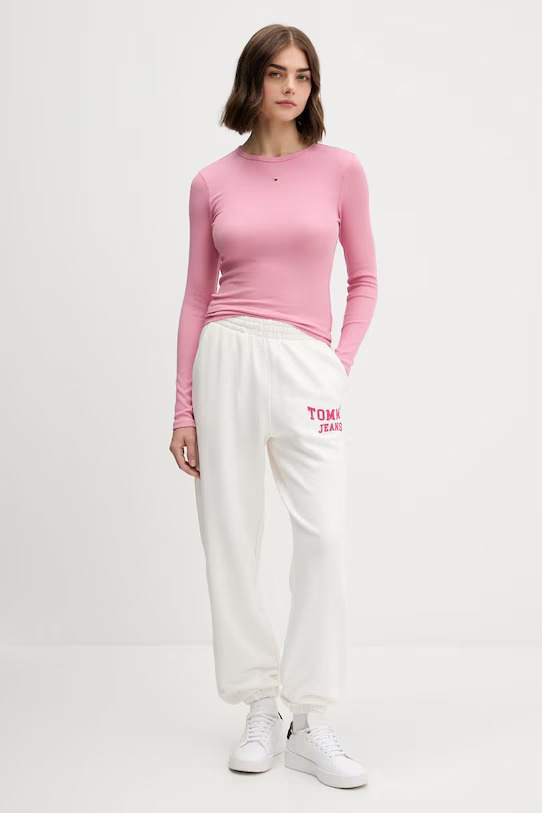 Women's Pink Tjw Slim Essential Rib Ls Tommy Jeans DW0DW17387-THC