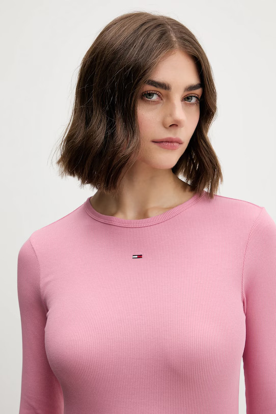 Women's Pink Tjw Slim Essential Rib Ls Tommy Jeans DW0DW17387-THC