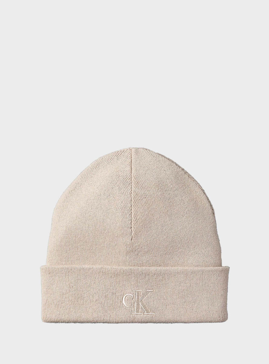 Men's Beige CK Fine Rib Beanie Calvin Klein LV04D8020G-RMU