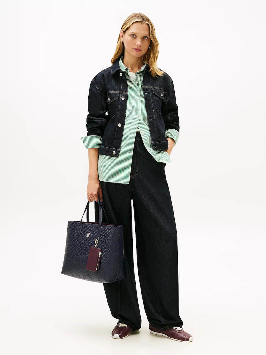 Women's Navy Blue TH Icon Satchel Mono Bag Tommy Hilfiger AW0AW18123-DW6