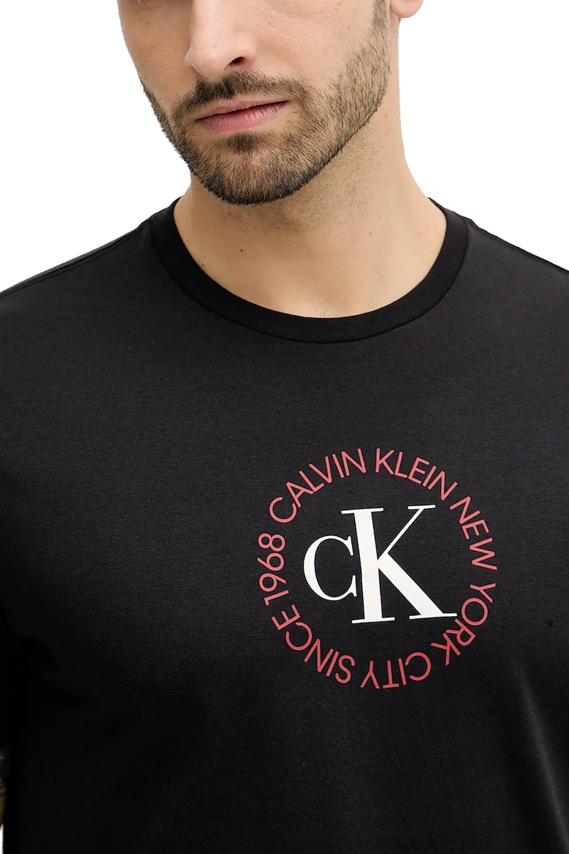 Men's Black Ss 30s Whsl CK Word Circle Graph T-shirt Calvin Klein LV14RE816G-UB1