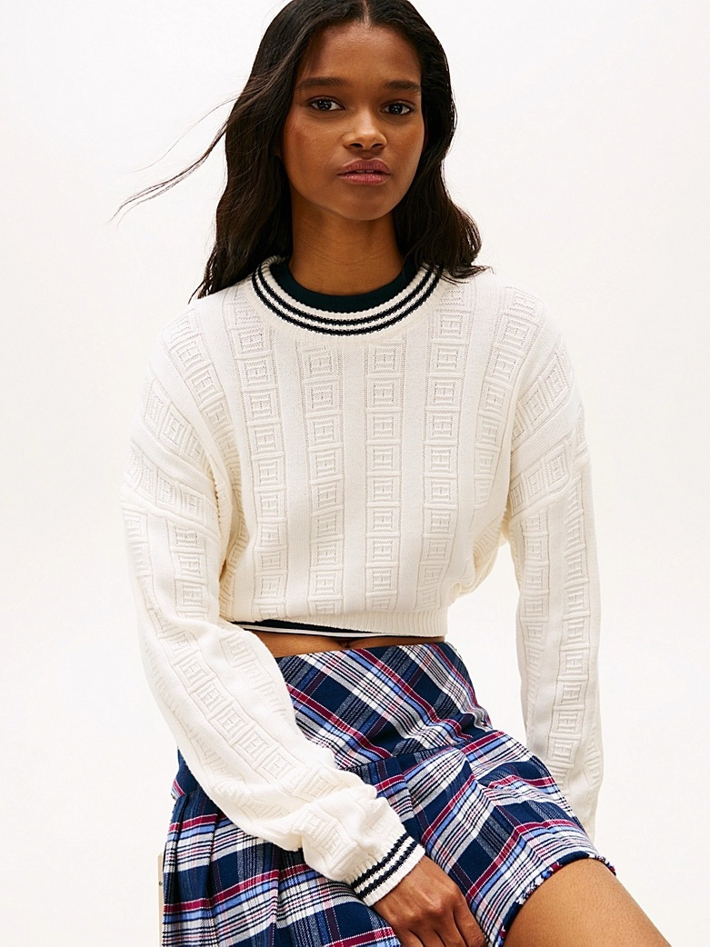 Women's Off White Tjw Boxy Flag Cable Sweater Tommy Jeans DW0DW22025-YBH