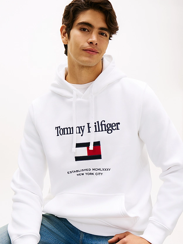 Men's White Tommy Embro Flag Hoodie Tommy Hilfiger MW0MW42735-YBR