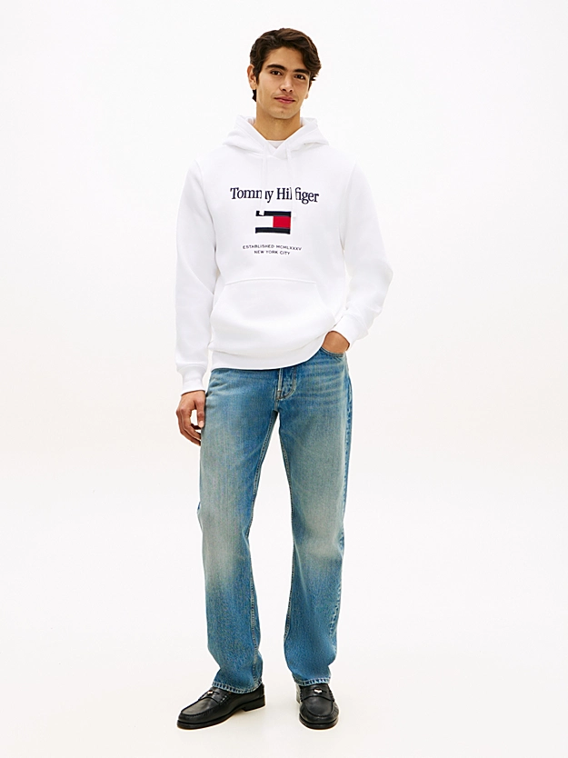 Men's White Tommy Embro Flag Hoodie Tommy Hilfiger MW0MW42735-YBR
