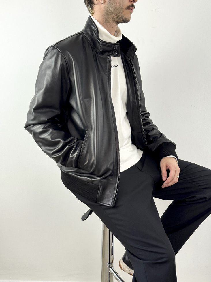 Ανδρικό Δερμάτινο Μπουφάν Μαύρο Maffei 51220-NERO