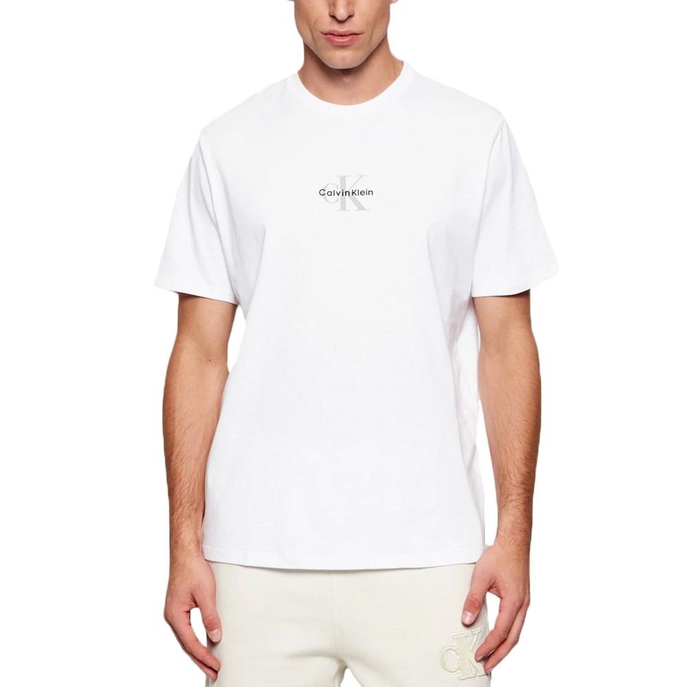 Men's White Ss 30s Micro Monologo Graphic Tee Calvin Klein LV04RB866G-YAA