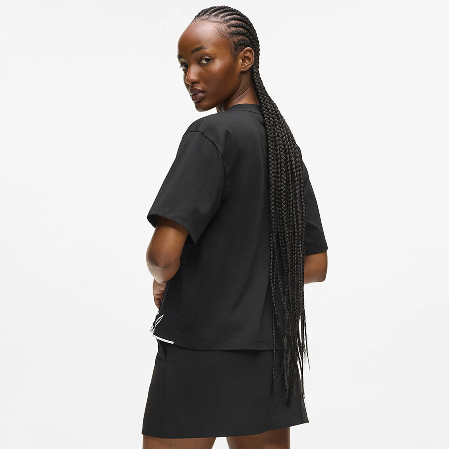 Women's Black Signature Hem V-neck T-shirt Karl Lagerfeld B1W17031-999 BLACK