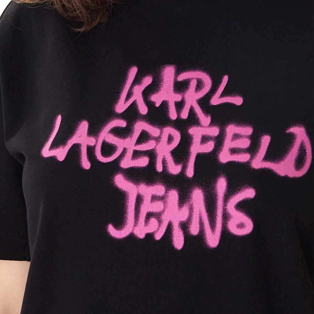 Women's Black Klj Graffiti Tee Dress Karl Lagerfeld Jeans B1W13043-999 BLACK