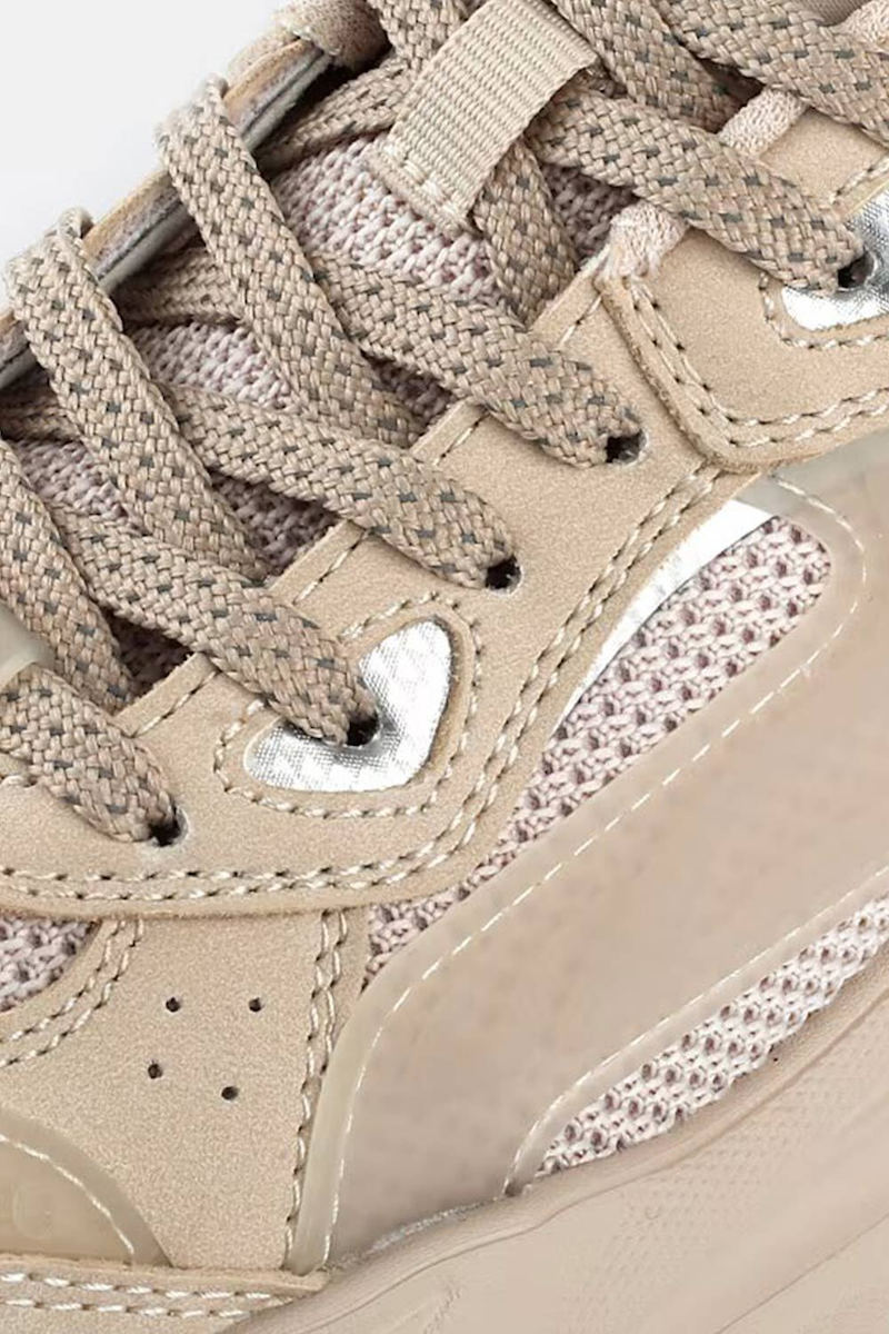 Women's Beige Bliss Mesh Sneakers Buffalo BUF1636588-CREAM SILVER