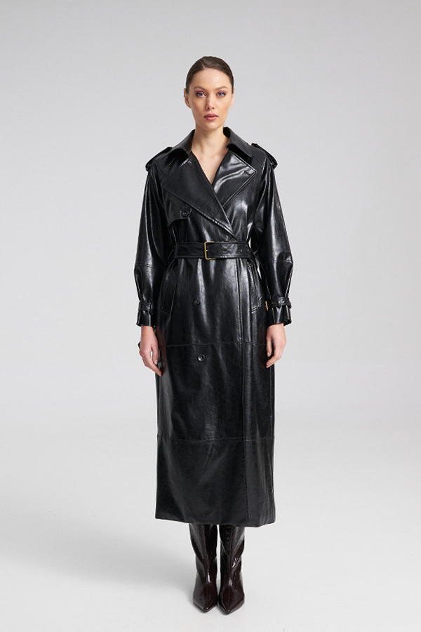 Women's Black Linkie Trench Coat Mind Matter MML25-02-06-013