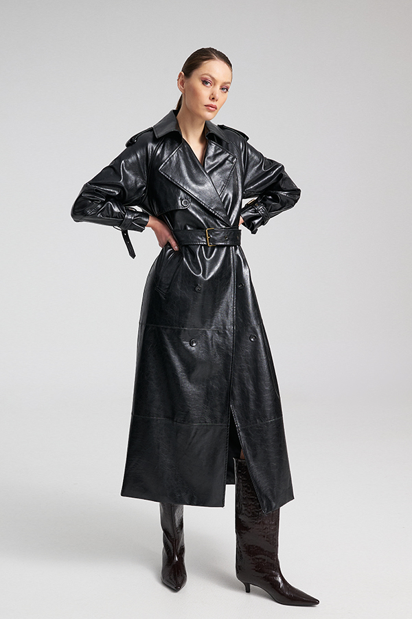 Women's Black Linkie Trench Coat Mind Matter MML25-02-06-013