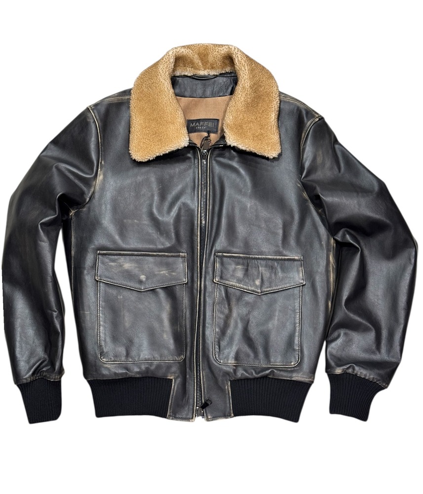 Ανδρικό Δερμάτινο Μπουφάν Μαύρο Maffei 51283col-NERO