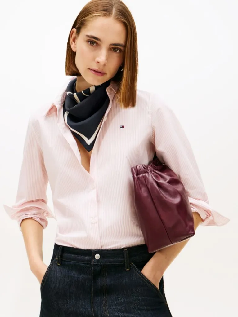 Women's Navy Blue Tommy Script Silk Scarf Tommy Hilfiger AW0AW18223-0GY