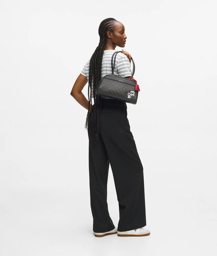 Γυναικεία Ikon Monogram Bowling Τσάντα Μαύρη Karl Lagerfeld B1W30024-2LS BROWN KL MONO