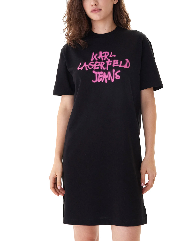 Women's Black Klj Graffiti Tee Dress Karl Lagerfeld Jeans B1W13043-999 BLACK