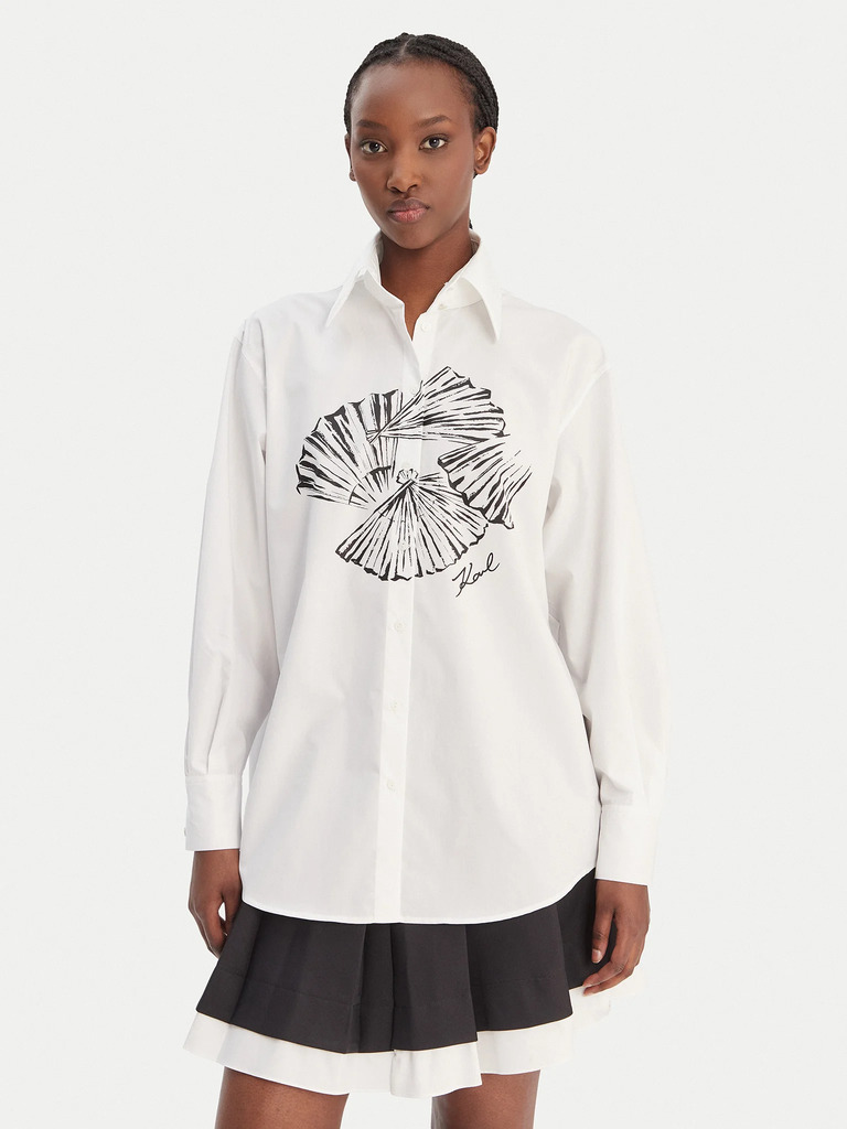 Women's White Poplin Tie Shirt Karl Lagerfeld B1W11002-100 WHITE