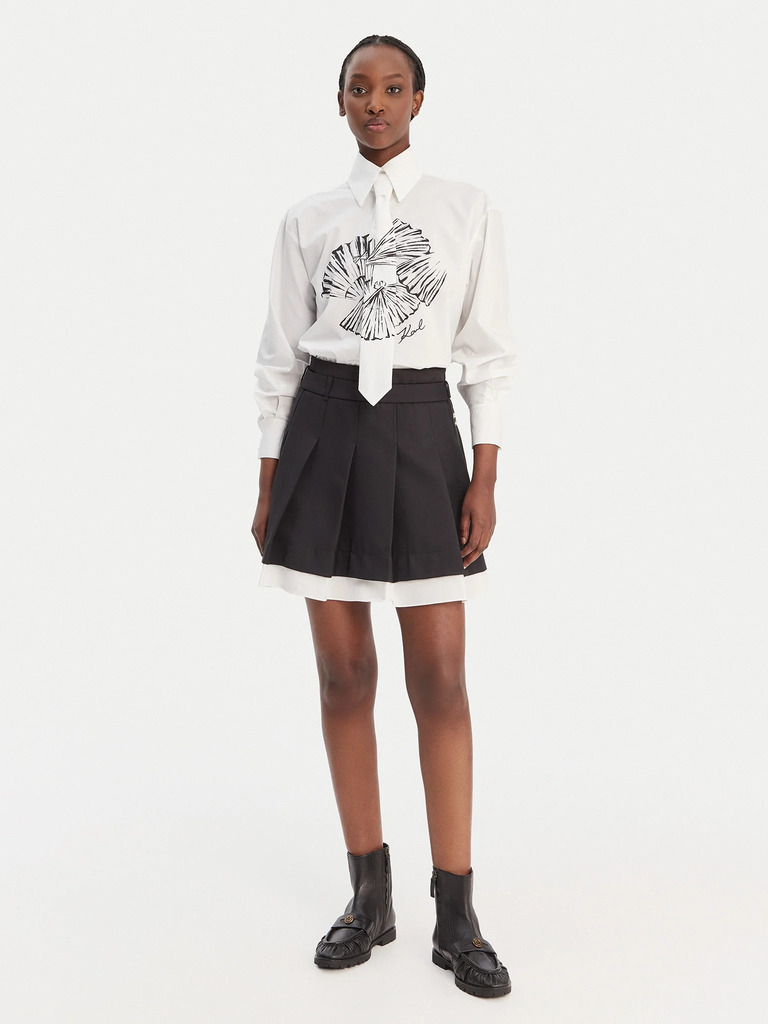 Women's White Poplin Tie Shirt Karl Lagerfeld B1W11002-100 WHITE