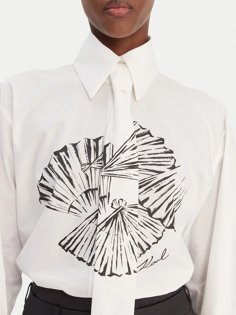 Women's White Poplin Tie Shirt Karl Lagerfeld B1W11002-100 WHITE