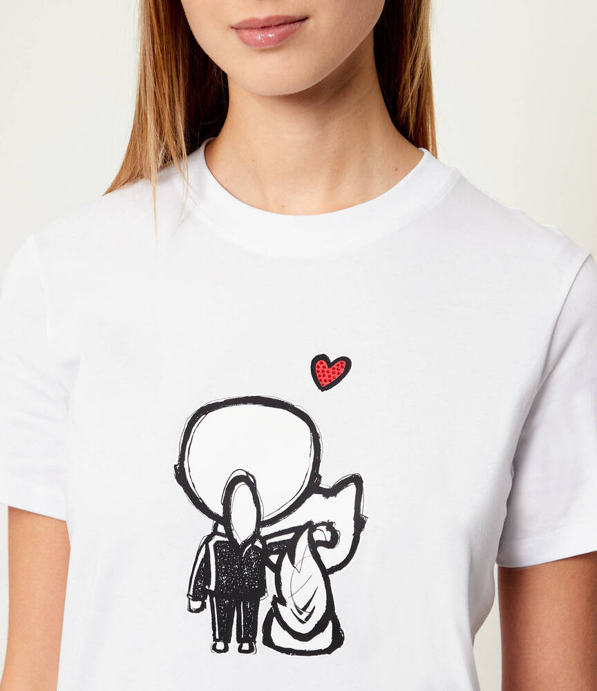 Women's White Ikon Valentine T-shirt Karl Lagerfeld B1W17038-100 WHITE