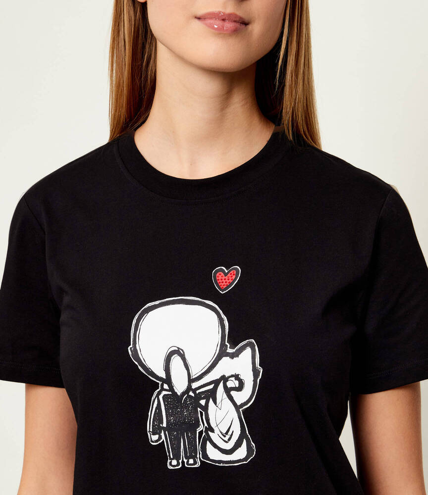 Women's Black Ikon Valentine T-shirt Karl Lagerfeld B1W17038-999 BLACK
