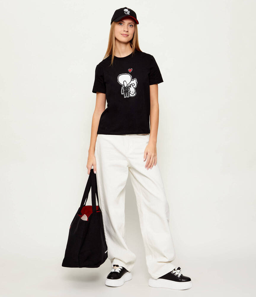 Women's Black Ikon Valentine T-shirt Karl Lagerfeld B1W17038-999 BLACK