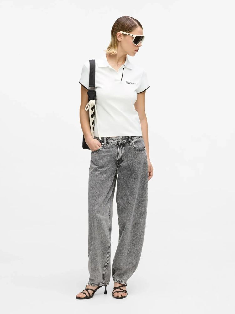 Women's White Klj Slim Polo Karl Lagerfeld Jeans B2W17066-100 WHITE