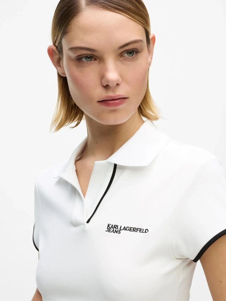 Women's White Klj Slim Polo Karl Lagerfeld Jeans B2W17066-100 WHITE