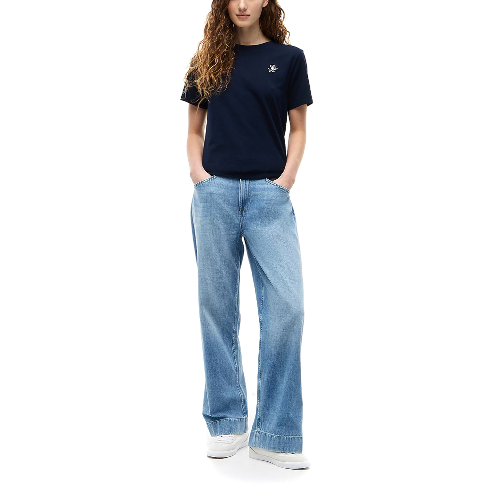 Women's Navy Blue TH Script Reg C-Nk Ss Tee Tommy Hilfiger WW0WW49941-C1G