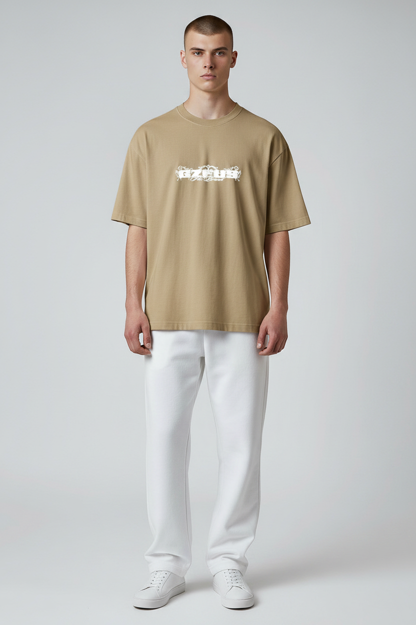 Heavyweight 260gsm Oversized Washed Khaki Gzeus T-shirt GZ100KH