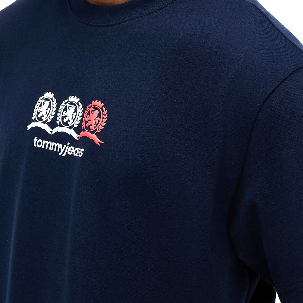 Men's Navy Blue Tjm Rlx Crest Repeat Ss Tee Tommy Jeans DM0DM23172-C1G