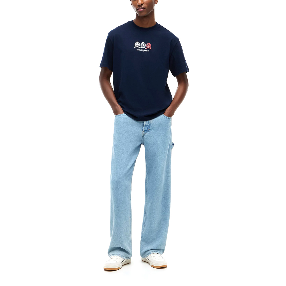 Men's Navy Blue Tjm Rlx Crest Repeat Ss Tee Tommy Jeans DM0DM23172-C1G