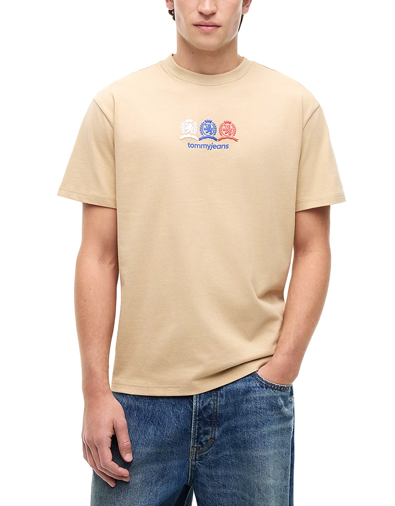 Men's Beige Tjm Rlx Crest Repeat Ss Tee Tommy Jeans DM0DM23172-AB9