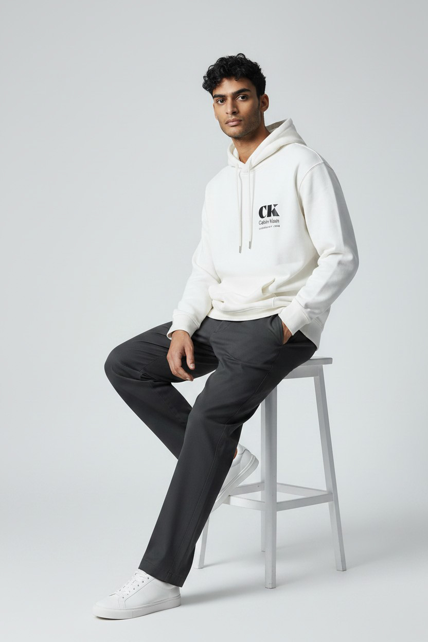 Men's White Ls Cl 350Terry Eu Bo Hoodie Calvin Klein LV04RG273G-YAS