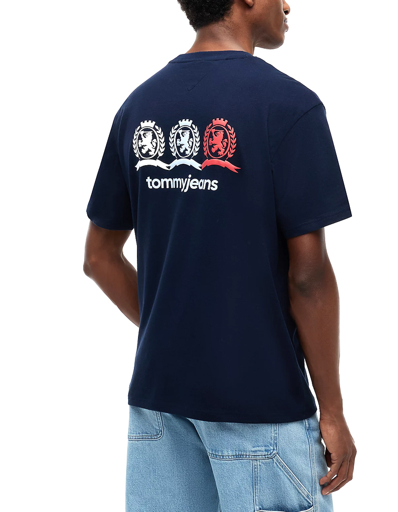 Men's Navy Blue Tjm Rlx Crest Repeat Ss Tee Tommy Jeans DM0DM23172-C1G