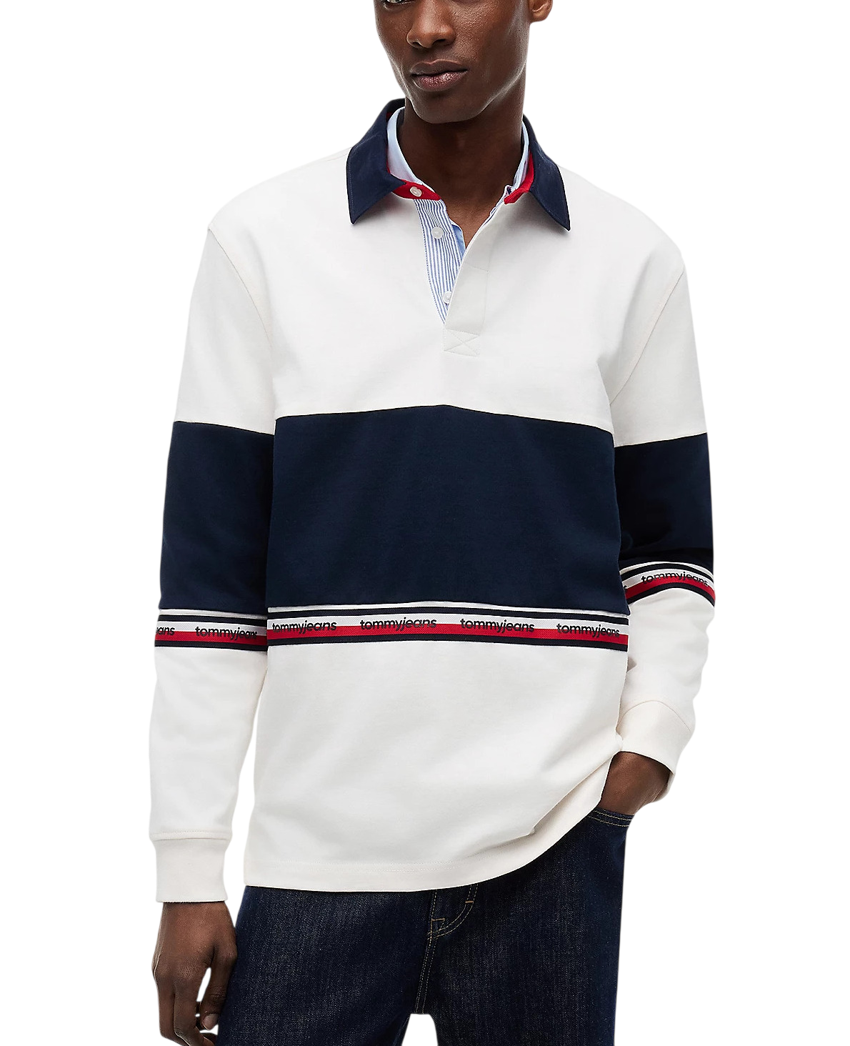 Men's Off White Tjm Rlx Cblock Rugby Shirt Tommy Jeans DM0DM23161-YBH