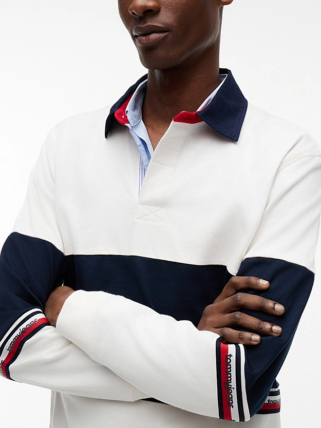 Men's Off White Tjm Rlx Cblock Rugby Shirt Tommy Jeans DM0DM23161-YBH