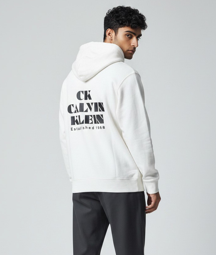Men's White Ls Cl 350Terry Eu Bo Hoodie Calvin Klein LV04RG273G-YAS