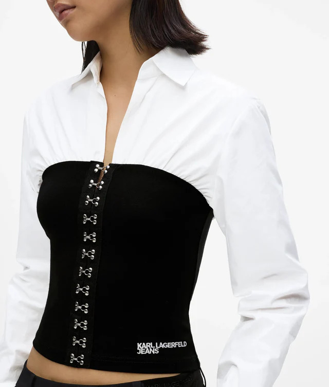 Women's KLJ MIXED POPLIN BLOUSE Karl Lagerfeld Jeans B3W11002-101 White/Black
