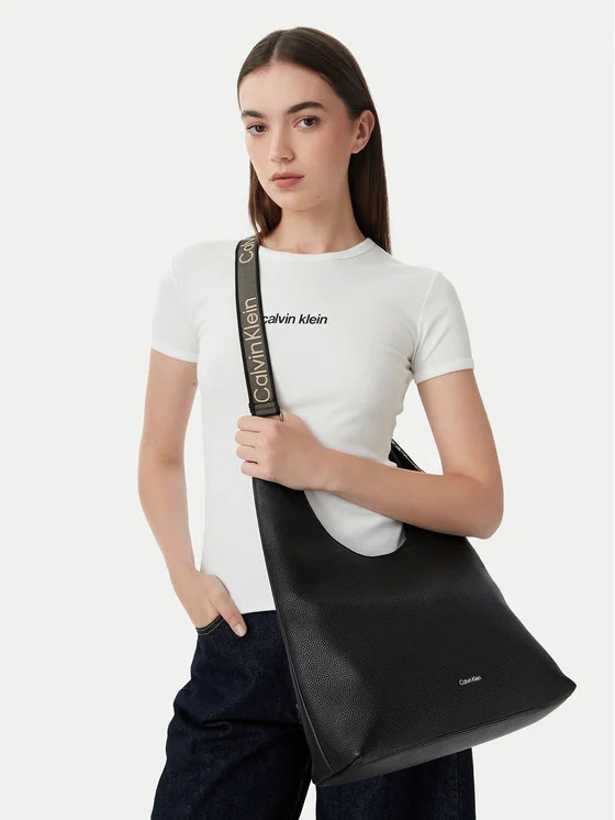 Women's Black Webbing Adj Strap Large Shoulder Bag Calvin Klein LV04F3643G-UB1
