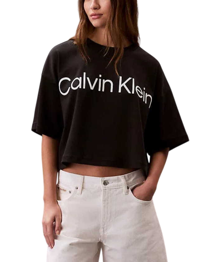 Women's Black A-Ss Boxy Logo Graphic Tee Calvin Klein LV047G839G-UB1