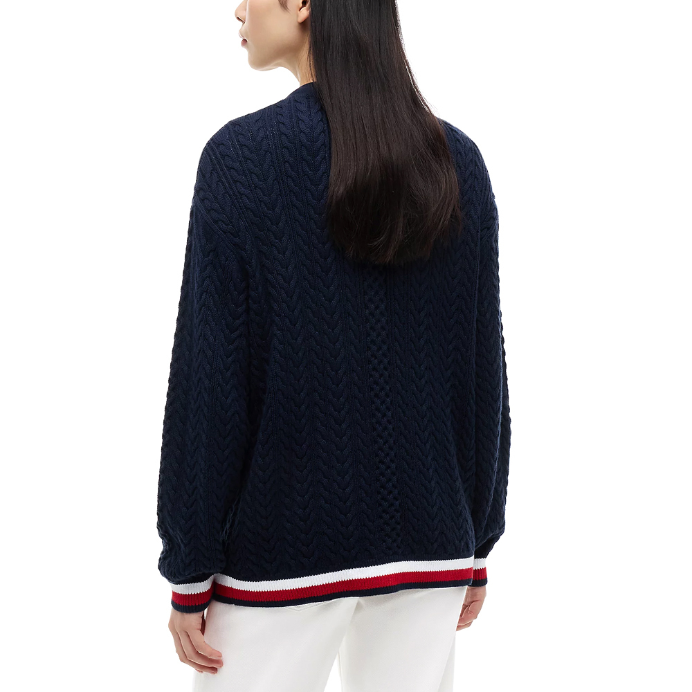 Women's Navy Blue TJW RWB Tipping Ovs Cardigan Tommy Jeans DW0DW22934-C1G