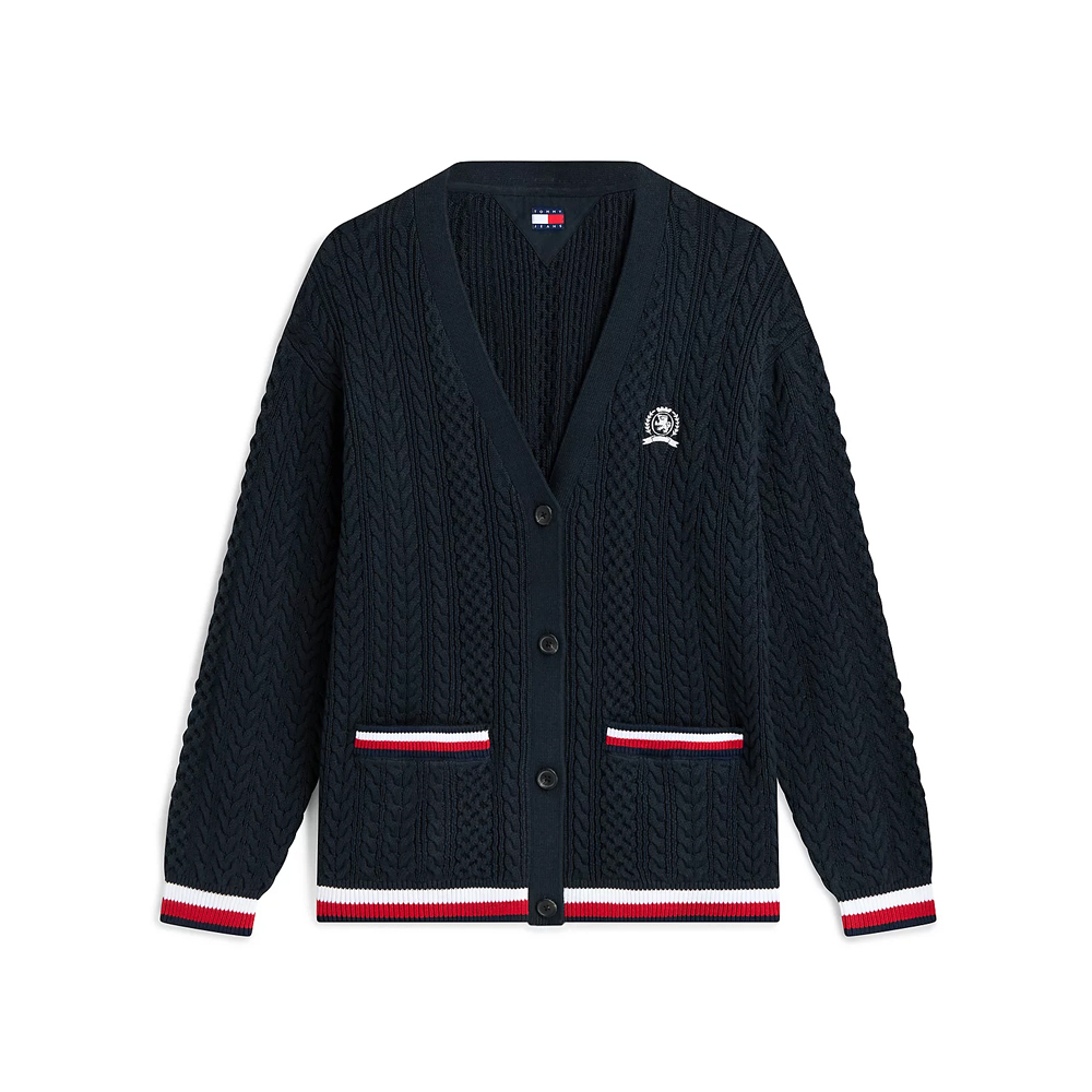 Women's Navy Blue TJW RWB Tipping Ovs Cardigan Tommy Jeans DW0DW22934-C1G
