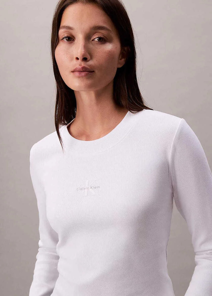 Women's White A- Ls Monogram Baby Tee Calvin Klein LV047A803G-YAA