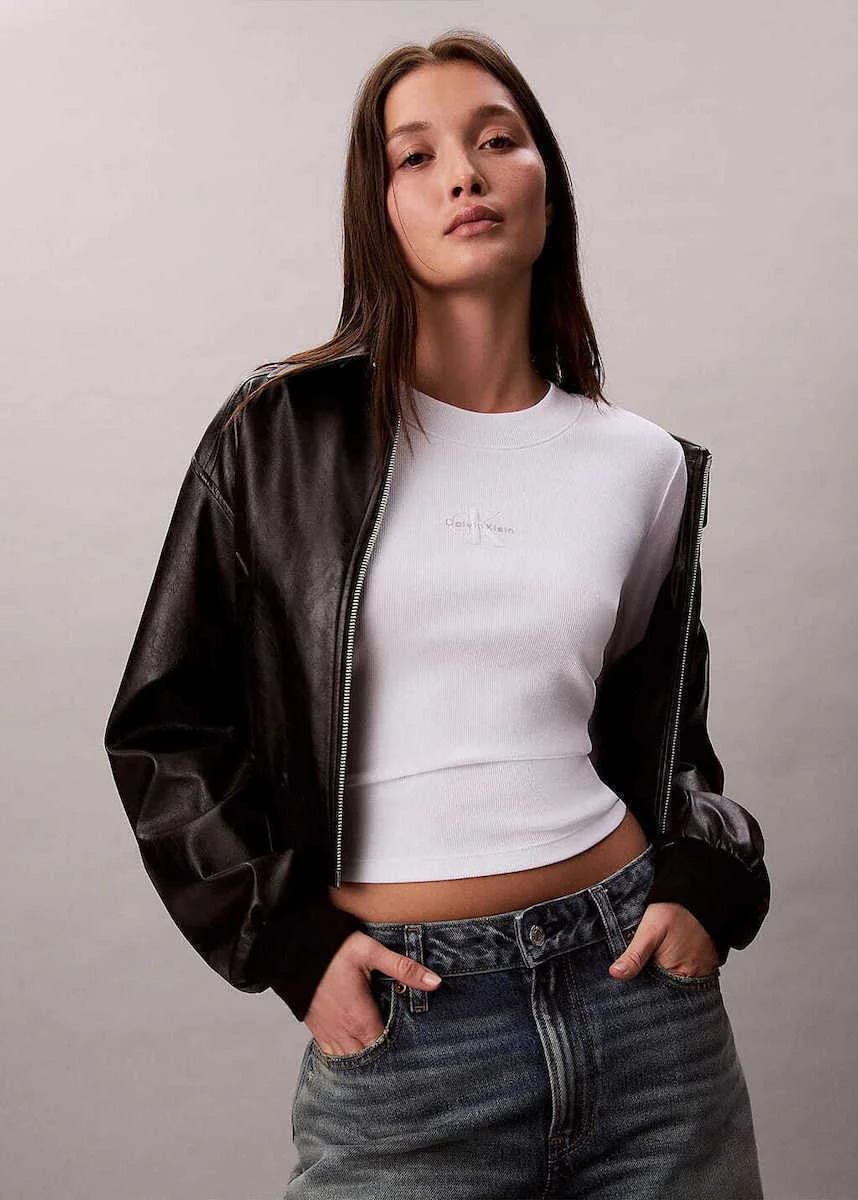 Women's White A- Ls Monogram Baby Tee Calvin Klein LV047A803G-YAA